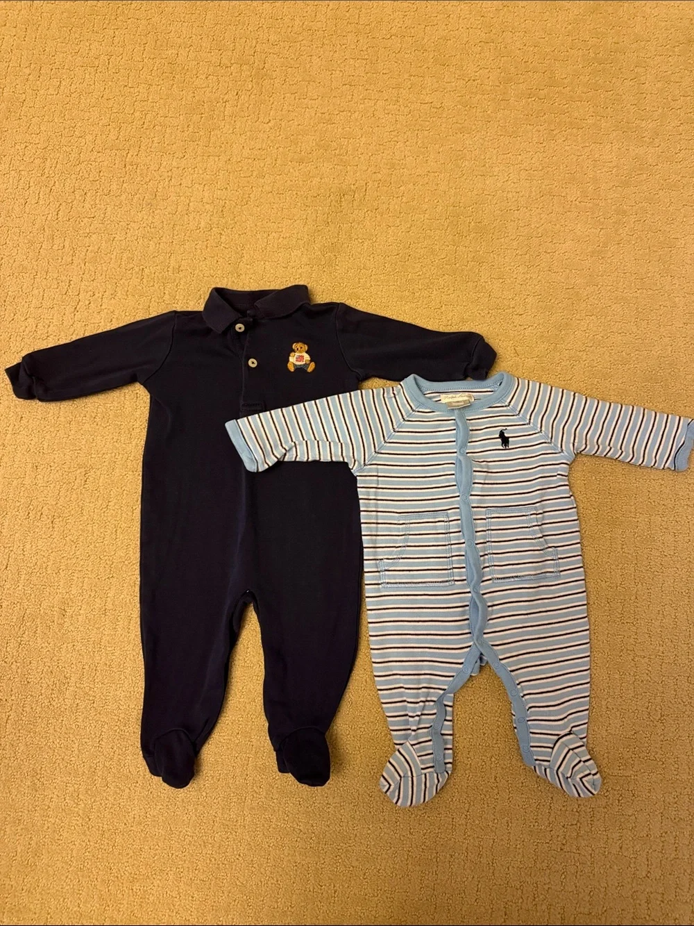 Ralph Lauren Blue Stripe Footed One-Piece & Navy Polo Footed Romper Set